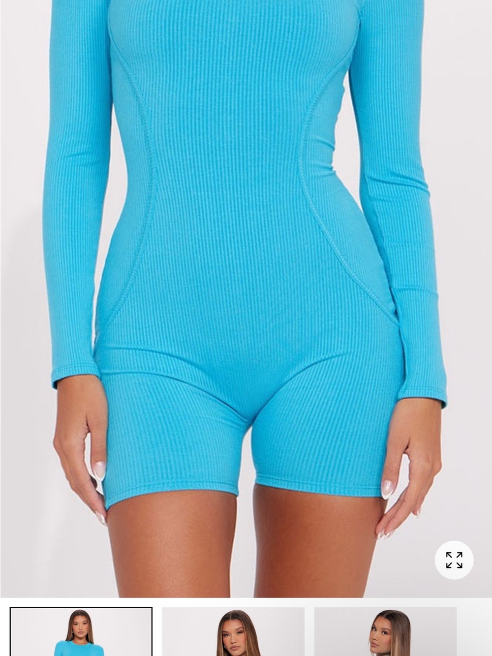 Fashion Nova Ribbed Aqua Snatched Long Sleeve Romper Size XL
